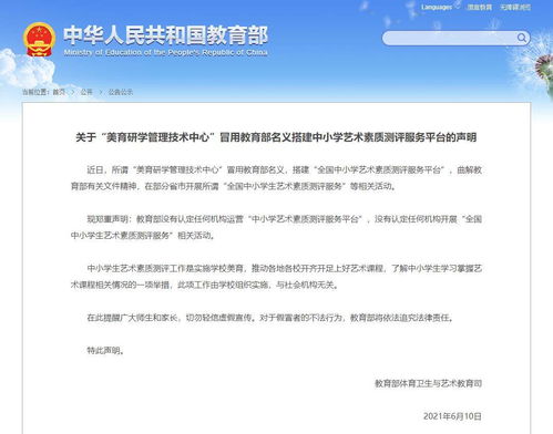 教育部公开澄清 中小学生艺术素质测评与社会机构无关